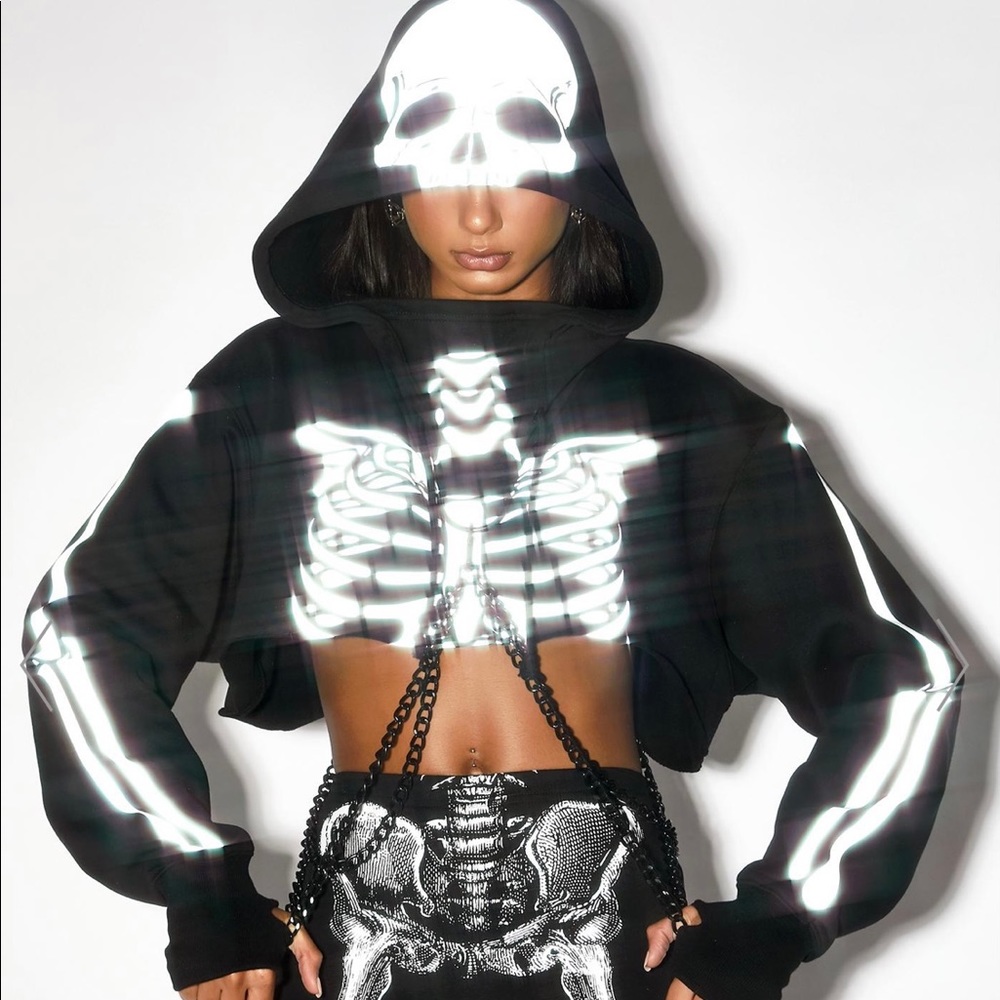 Dolls Kill Cropped Skeleton Hoodie